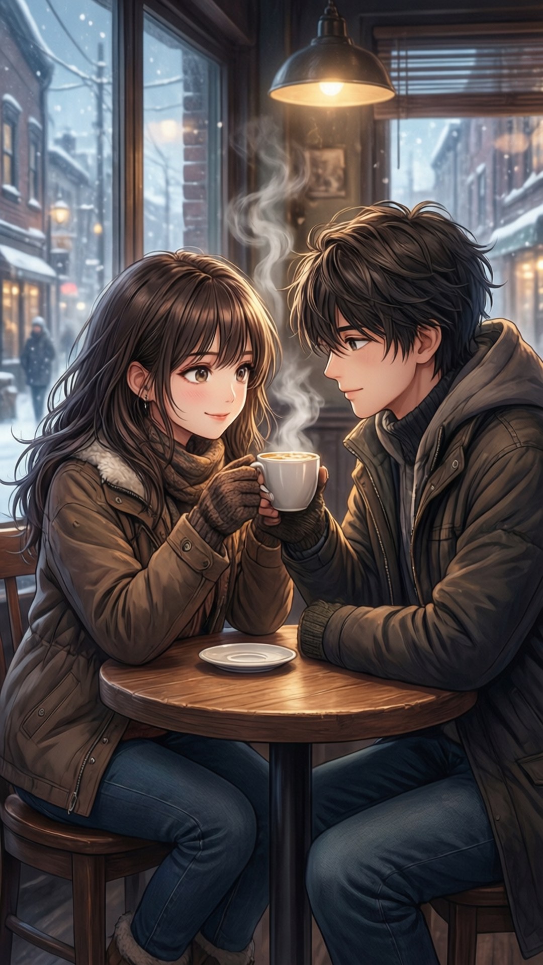 Maginhawang Petsa sa Café Wallpaper