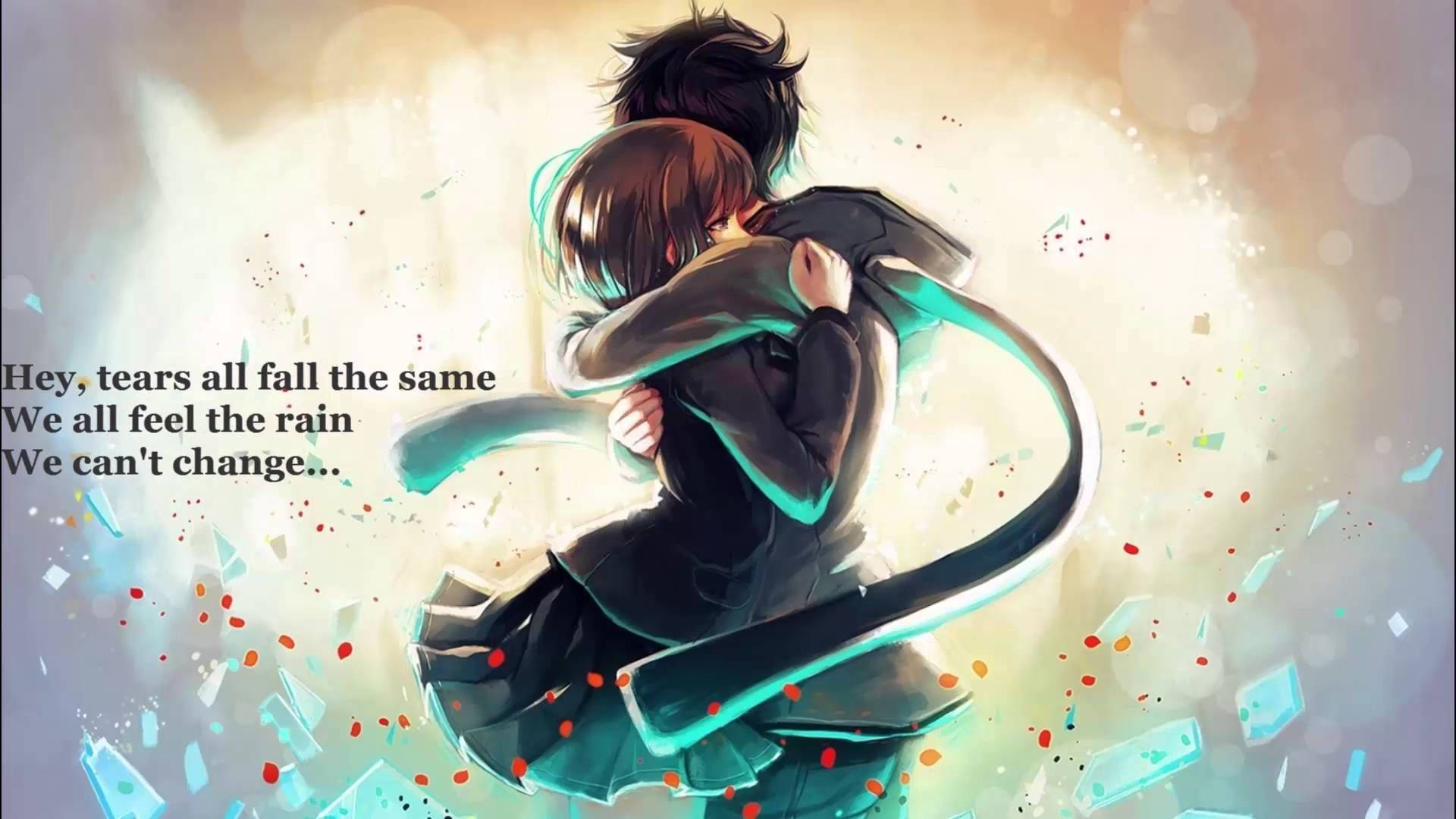 Magkasintahan na Anime na Magkayakap na May Quote Wallpaper