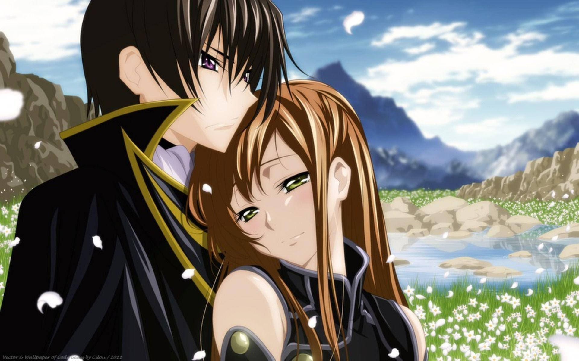 Magkasintahan na Anime na Yakap na Inaantok Wallpaper