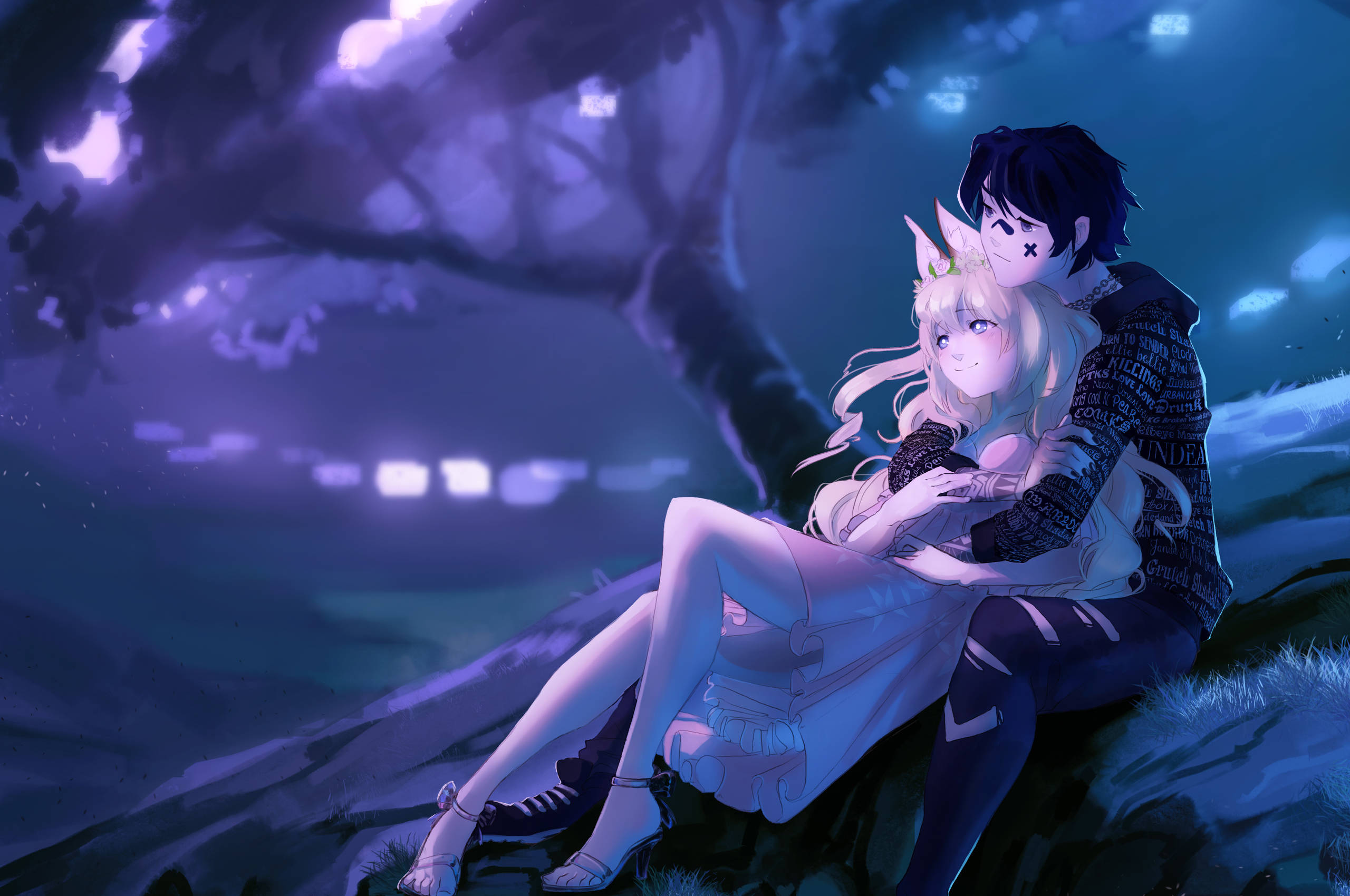 Magkasintang Anime sa Gabi Wallpaper
