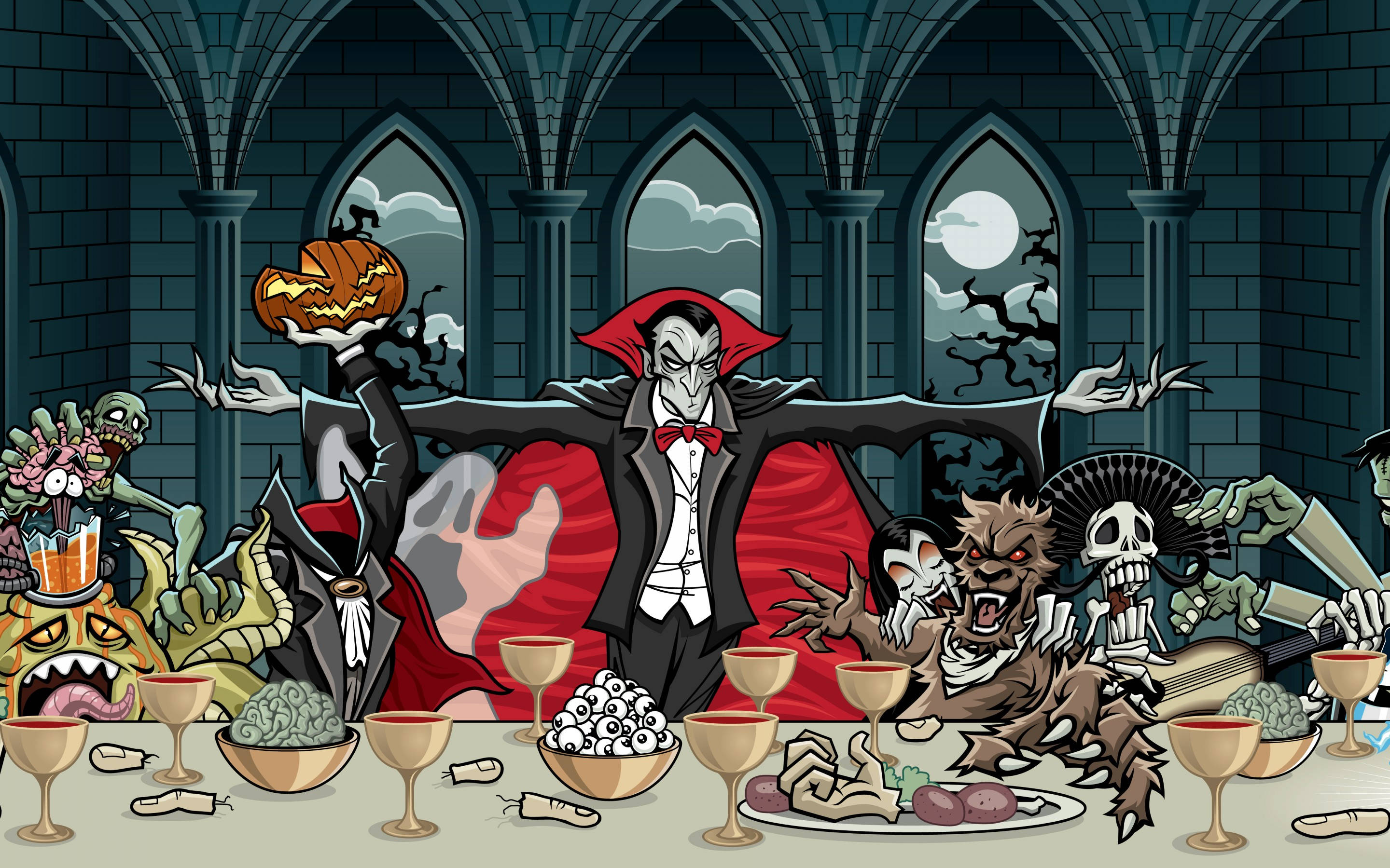 Magsaya sa Isang Nakakatakot na Piging ng Bampira ngayong Halloween Wallpaper