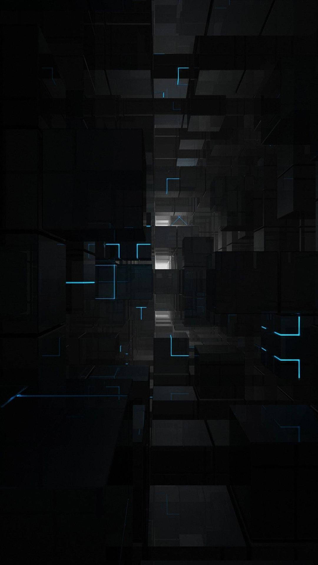 Maitim na mga Cube ng Telepono na May Asul na mga Ilaw Wallpaper