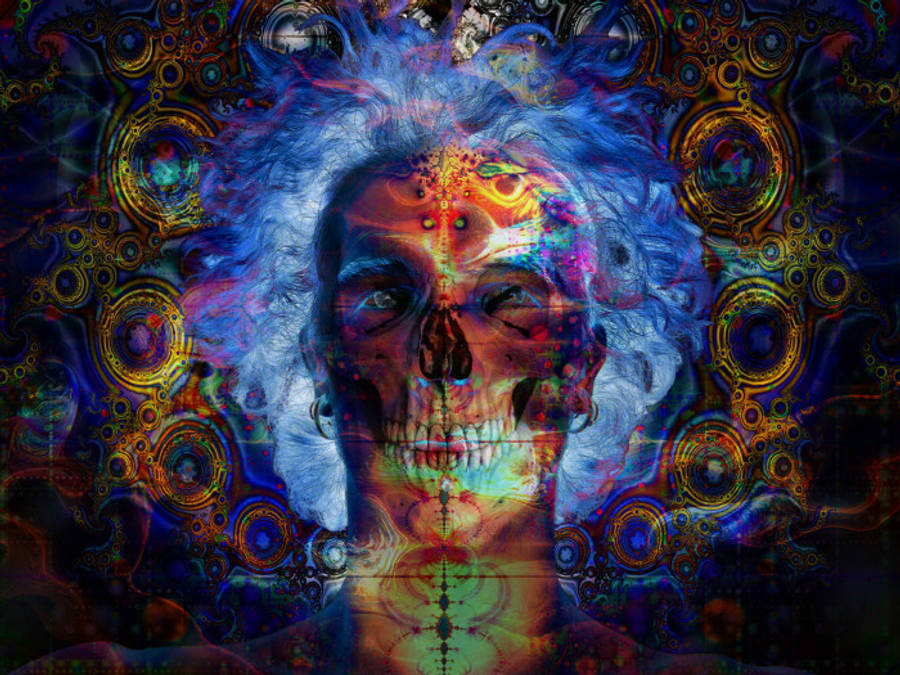 Maitim na Trippy na Skeleton na Napapaligiran ng mga Singsing Wallpaper