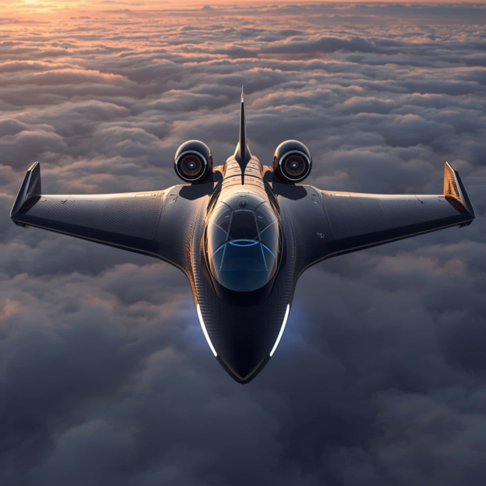 Makabagong Jet Plane sa Itaas ng Ulap sa Ginintuang Oras, Hinaharap ng Aviation Wallpaper