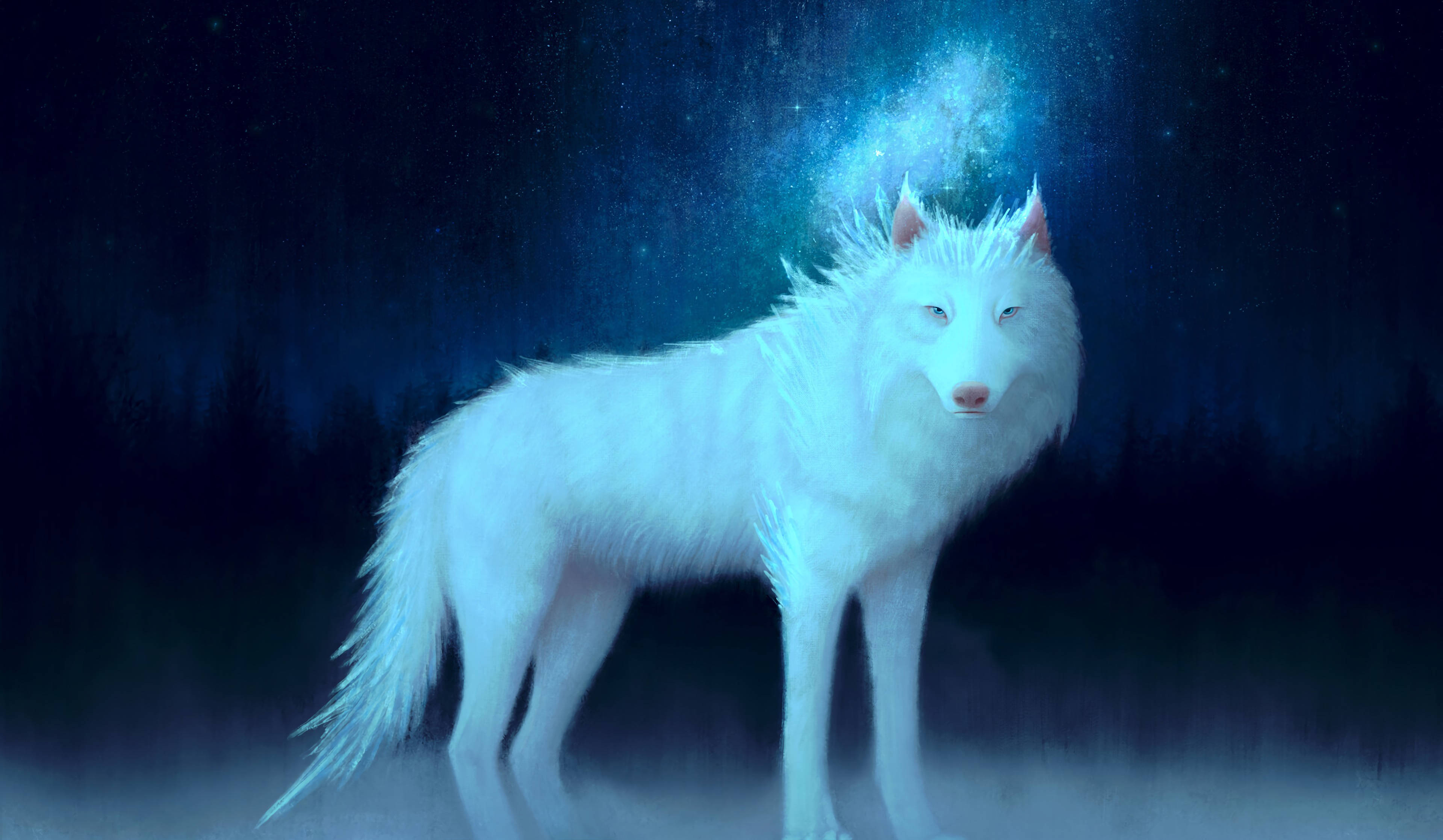 Makapangyarihang Puting Lobo sa Paggalaw Wallpaper