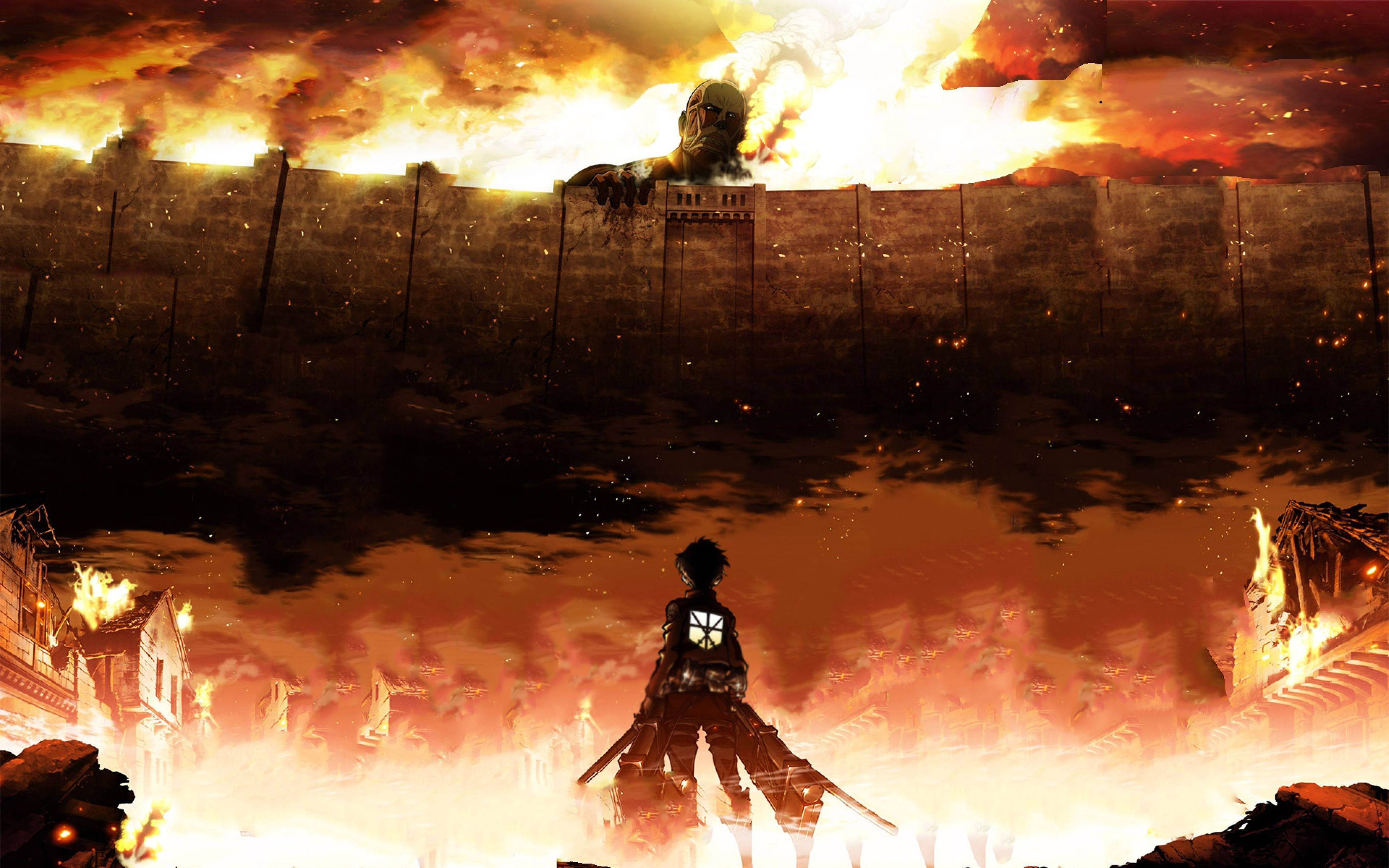 Makapigong Sandali mula sa Attack on Titans 4K, tampok si Eren sa Steam Titan Form Wallpaper