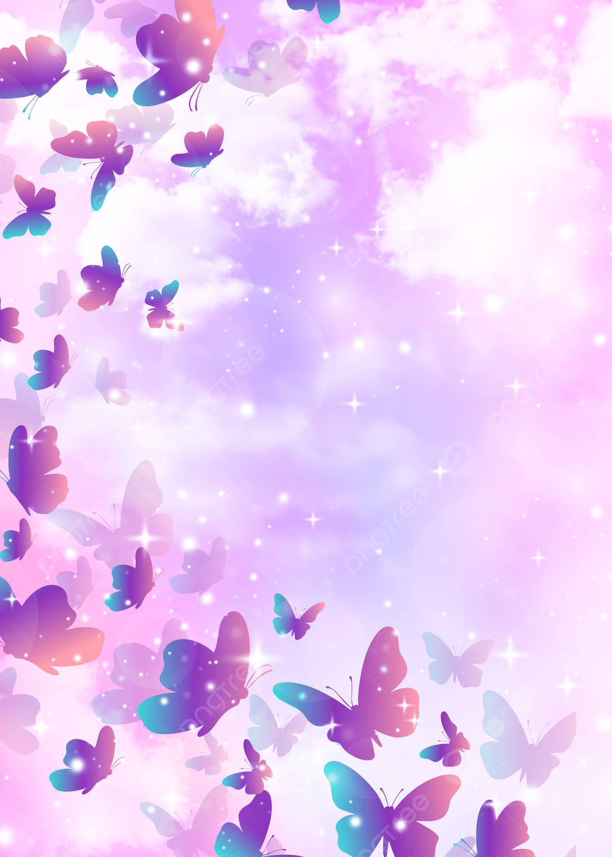 Makikinang na Pastel na Paru-paro sa Mga Kulay Lila Wallpaper
