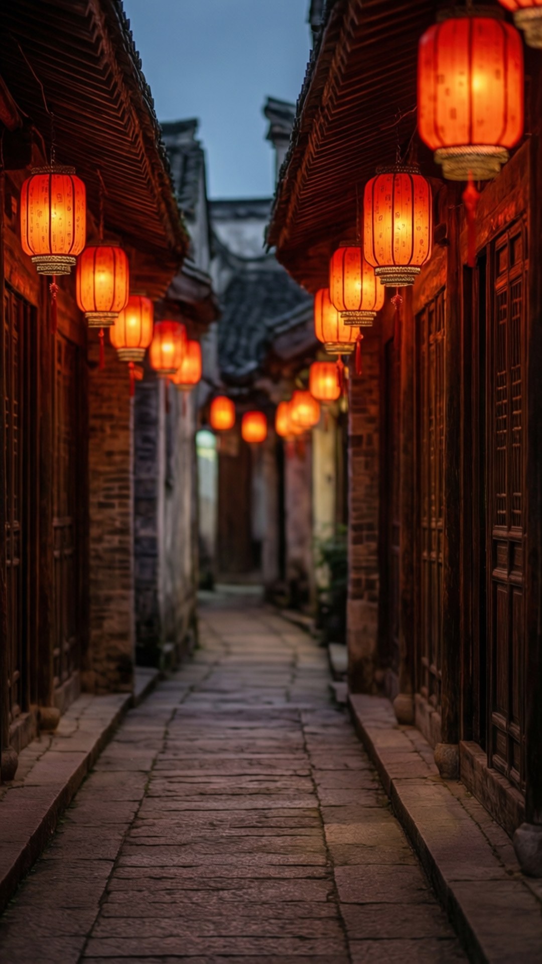 Makikitid na Eskinita na May Ilaw ng mga Parol Wallpaper