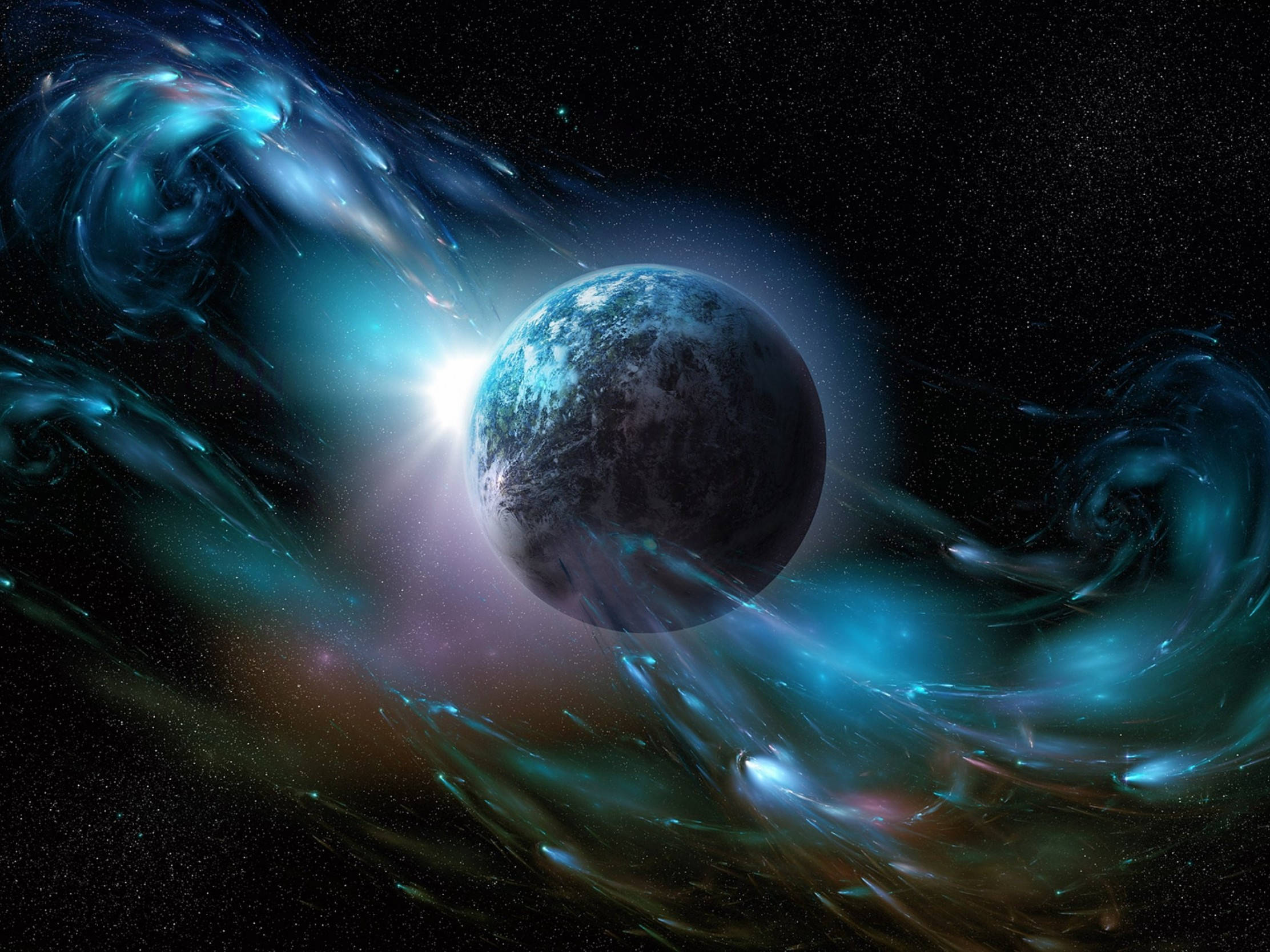 Makinang na Planetang Daigdig sa Buhay na Galaxy Wallpaper