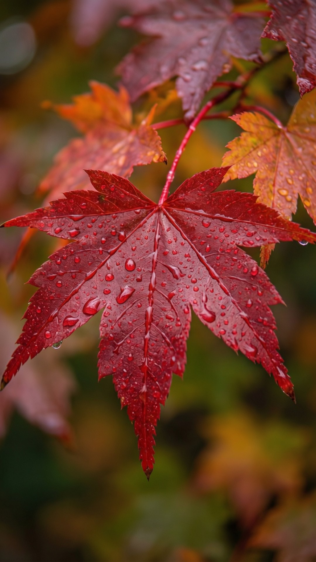 Makro ng Makulay na Pulang Dahon ng Maple Wallpaper