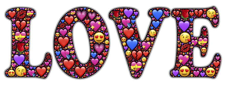 Makukulay na Emoji na Text ng Pag-ibig Wallpaper