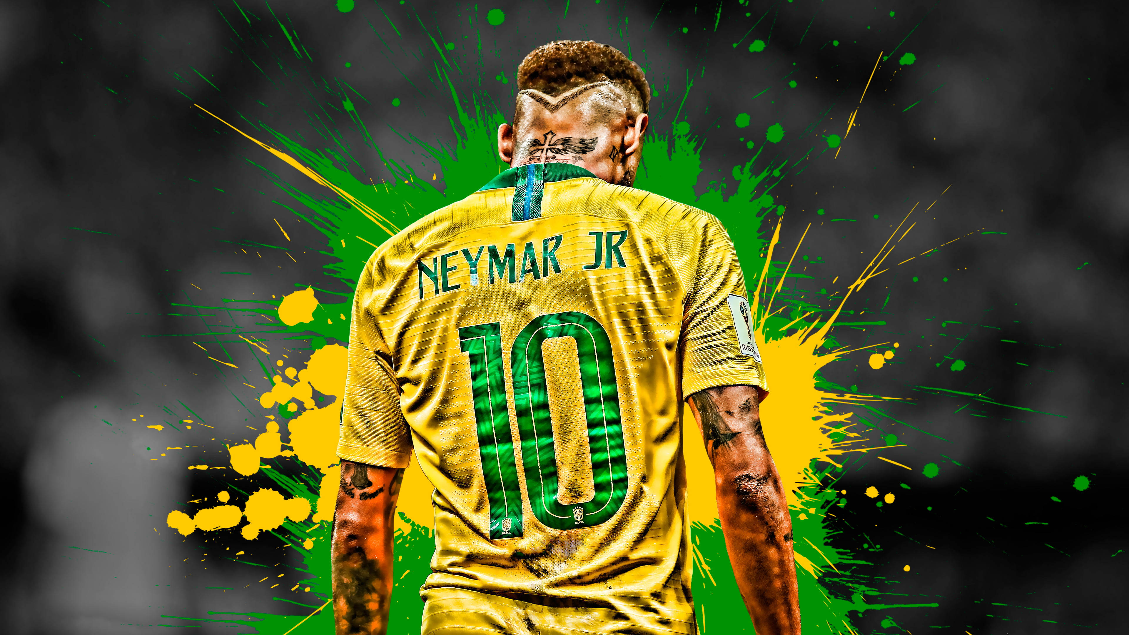 Makulay na 4K Larawan ni Neymar Jr. na may Pinturang Tilamsik na Background Wallpaper