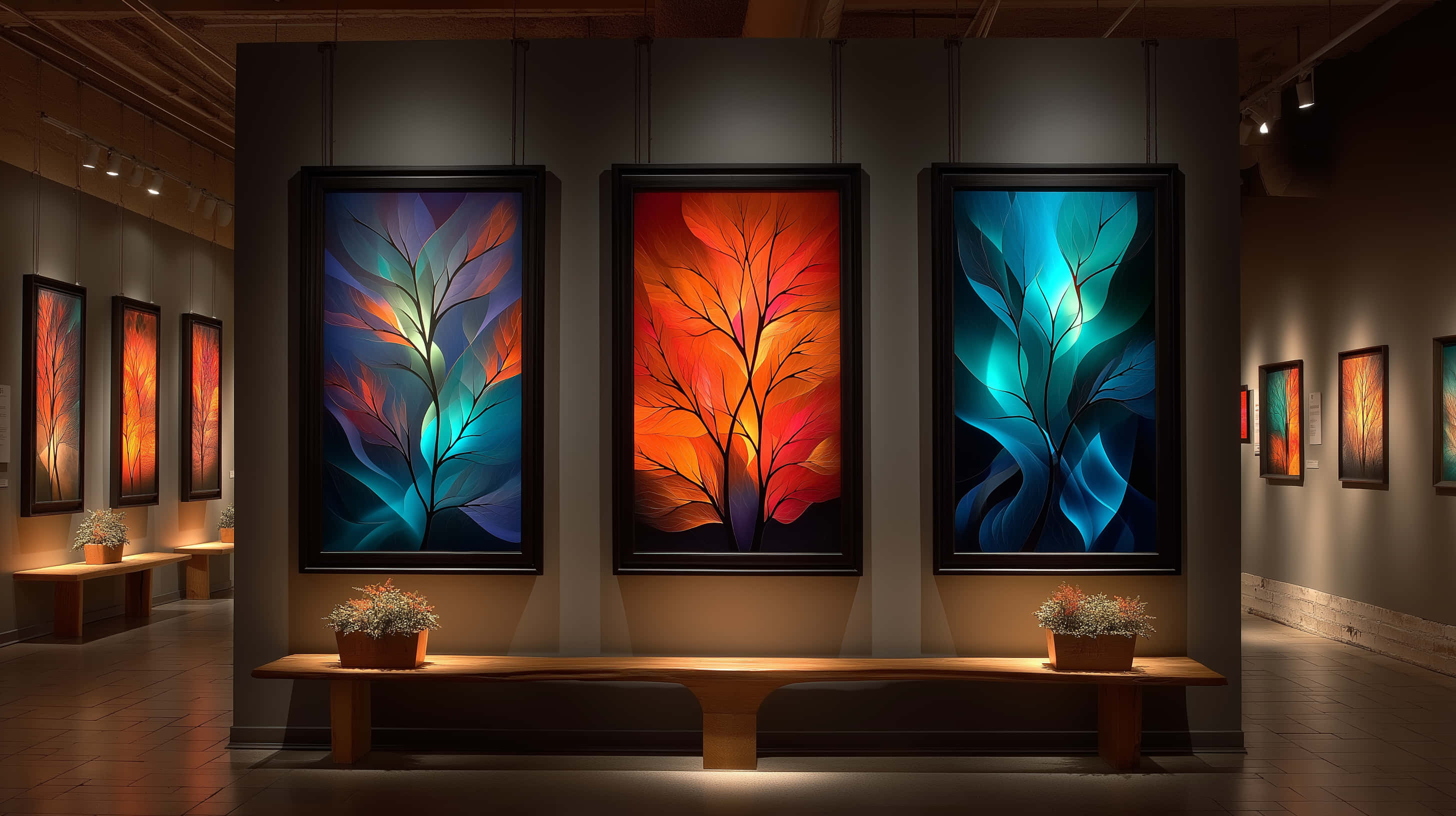 Makulay na Abstraktong Estilong Hapon na mga Pintura sa Galeriya ng Sining Wallpaper