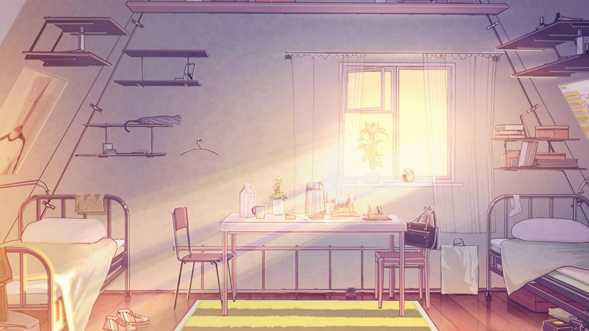 Makulay na Anime-Themed na Kwarto sa Gabi Wallpaper