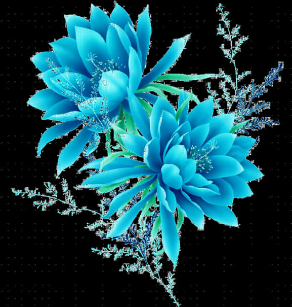Makulay na Asul na Sining ng Bulaklak Wallpaper