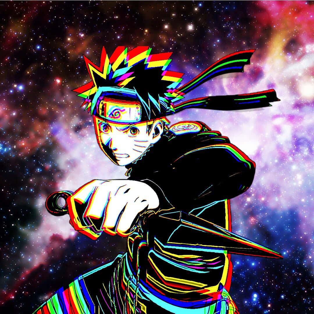 Makulay na Disenyong Glitch Art ng Naruto Wallpaper