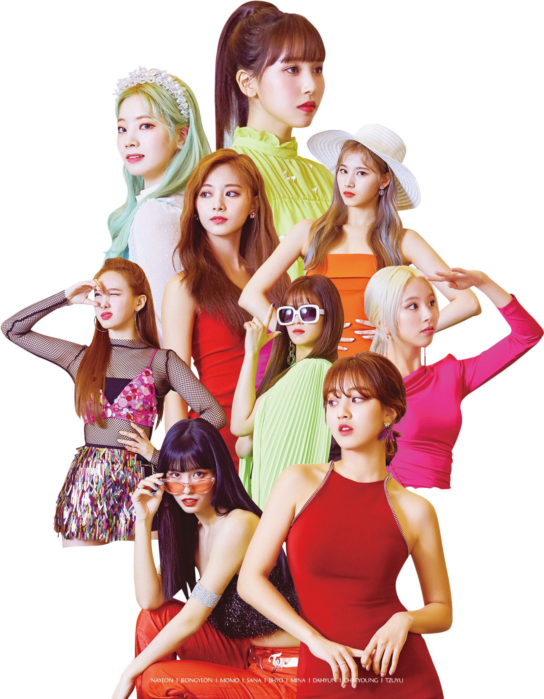 Makulay na Kasuotan ng mga Miyembro ng Twice Wallpaper