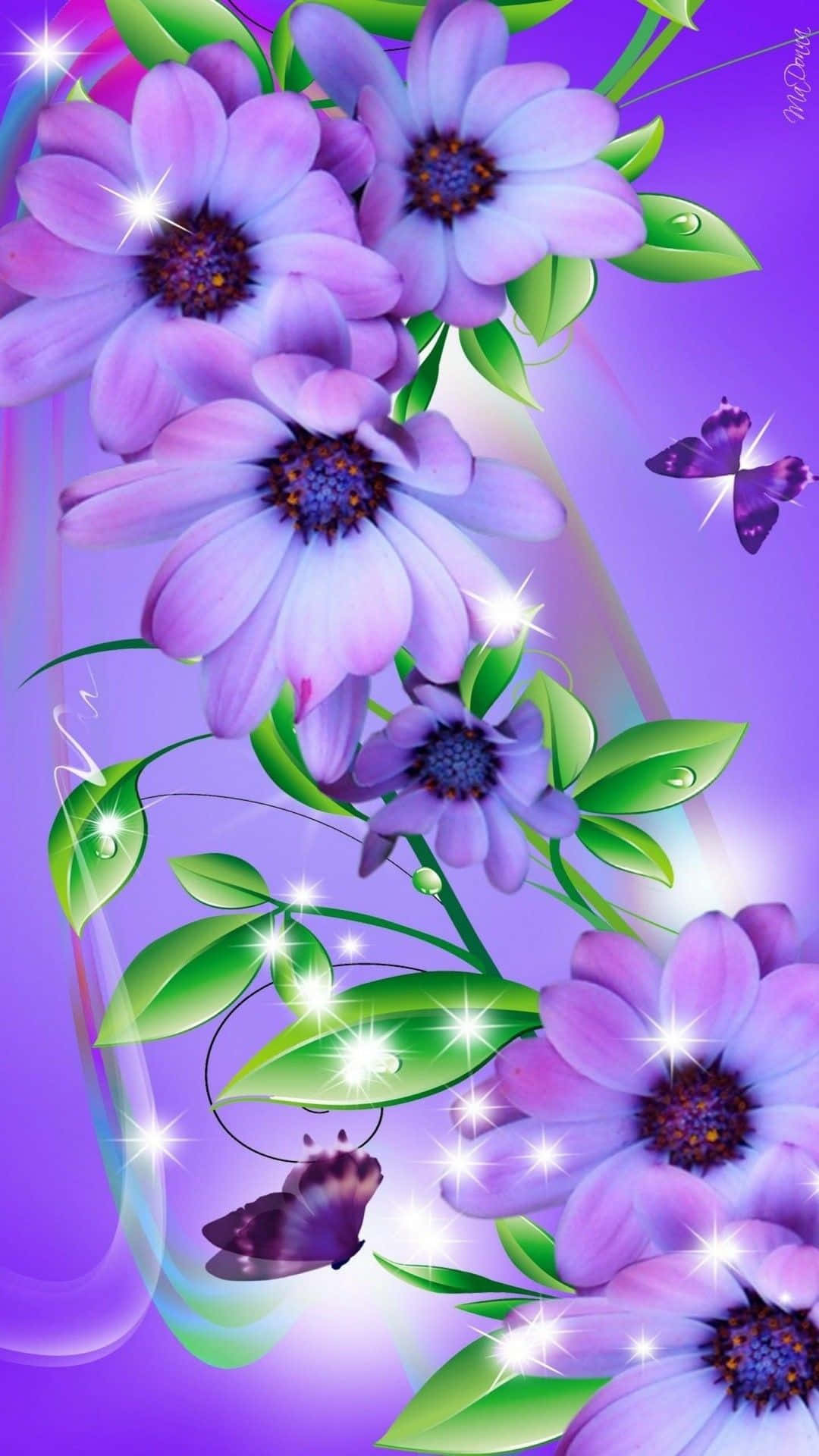 Makulay na Langit ng mga Bulaklak at Paru-paro Wallpaper