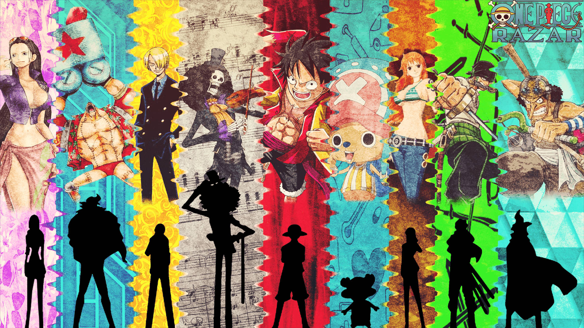 Makulay na likhang sining ng minamahal na pirata, si Monkey D. Luffy, mula sa One Piece. Wallpaper