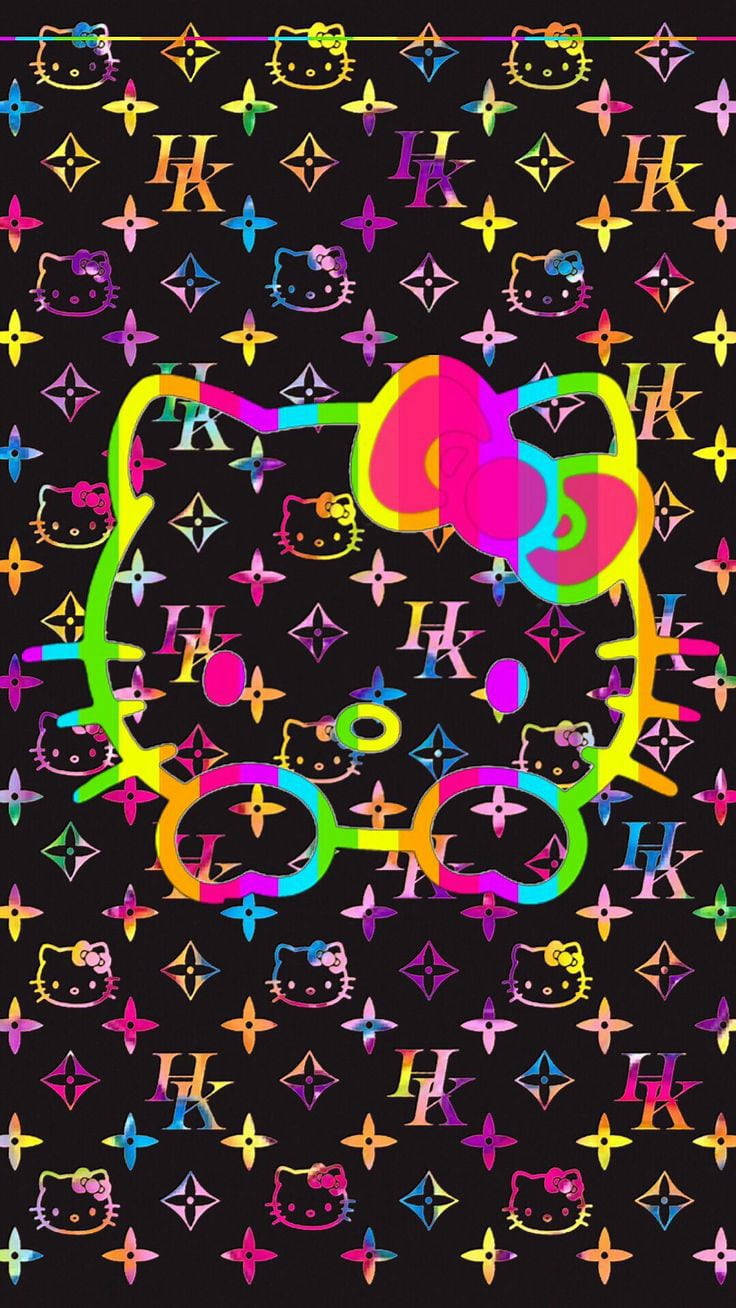 Makulay na Logo sa Itim na Helly Kitty Wallpaper