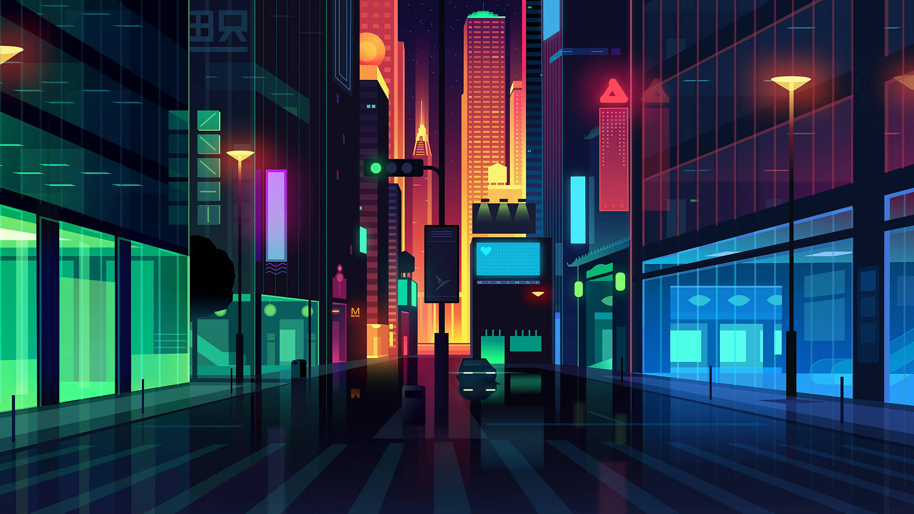 Makulay na Madilim na Neon na Lungsod Wallpaper