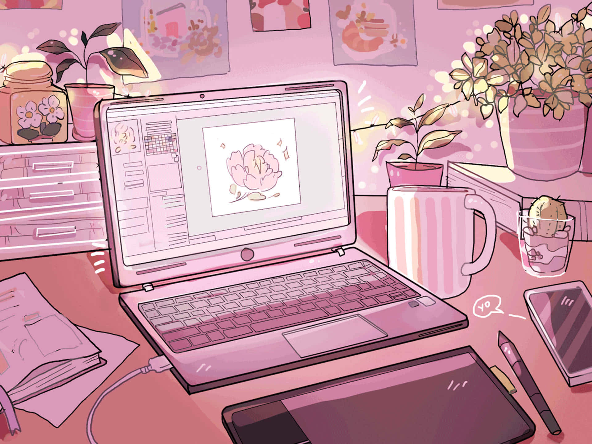 Makulay na Pink Anime Aesthetic Wallpaper
