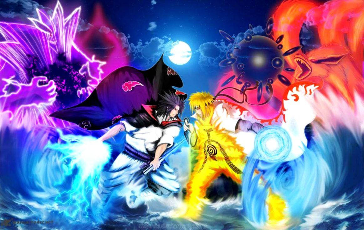 Makulay na Sasuke at Naruto Art PC Wallpaper