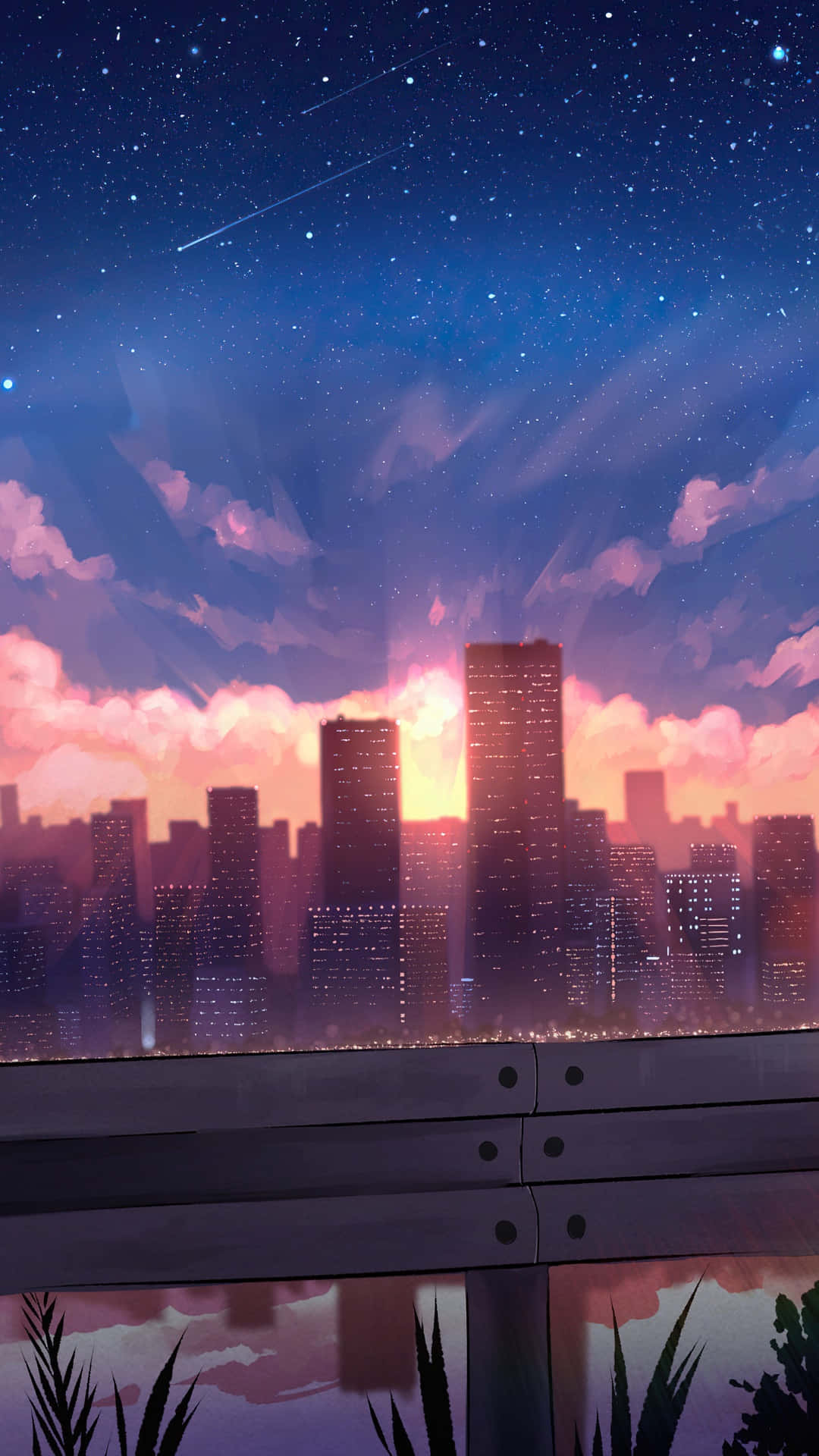 Makulay na Tanawin ng Anime City Wallpaper