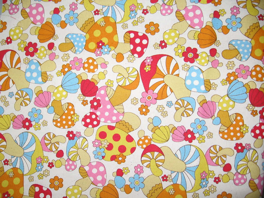 Makulay na Vintage na Disenyo ng Kabute at Bulaklak na Tela Wallpaper