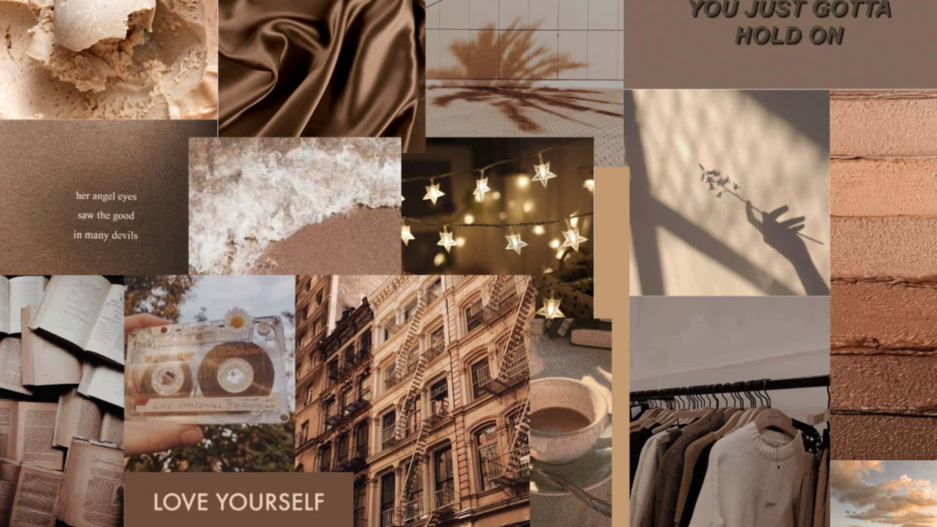 Malambot na Brown Aesthetic Collage Desktop Wallpaper