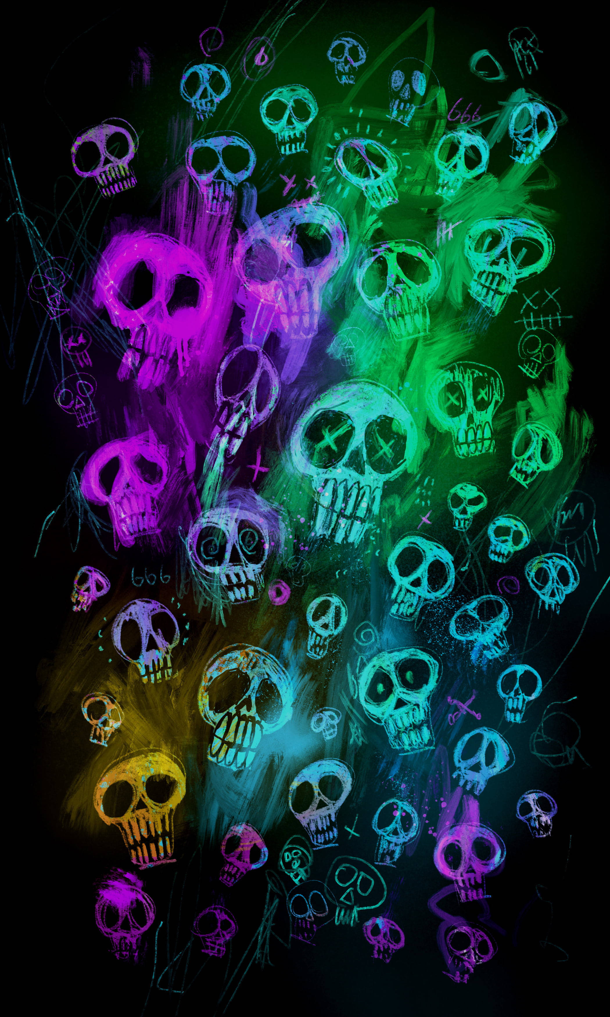 Malamig at Makulay na Guhit ng Bungo Wallpaper