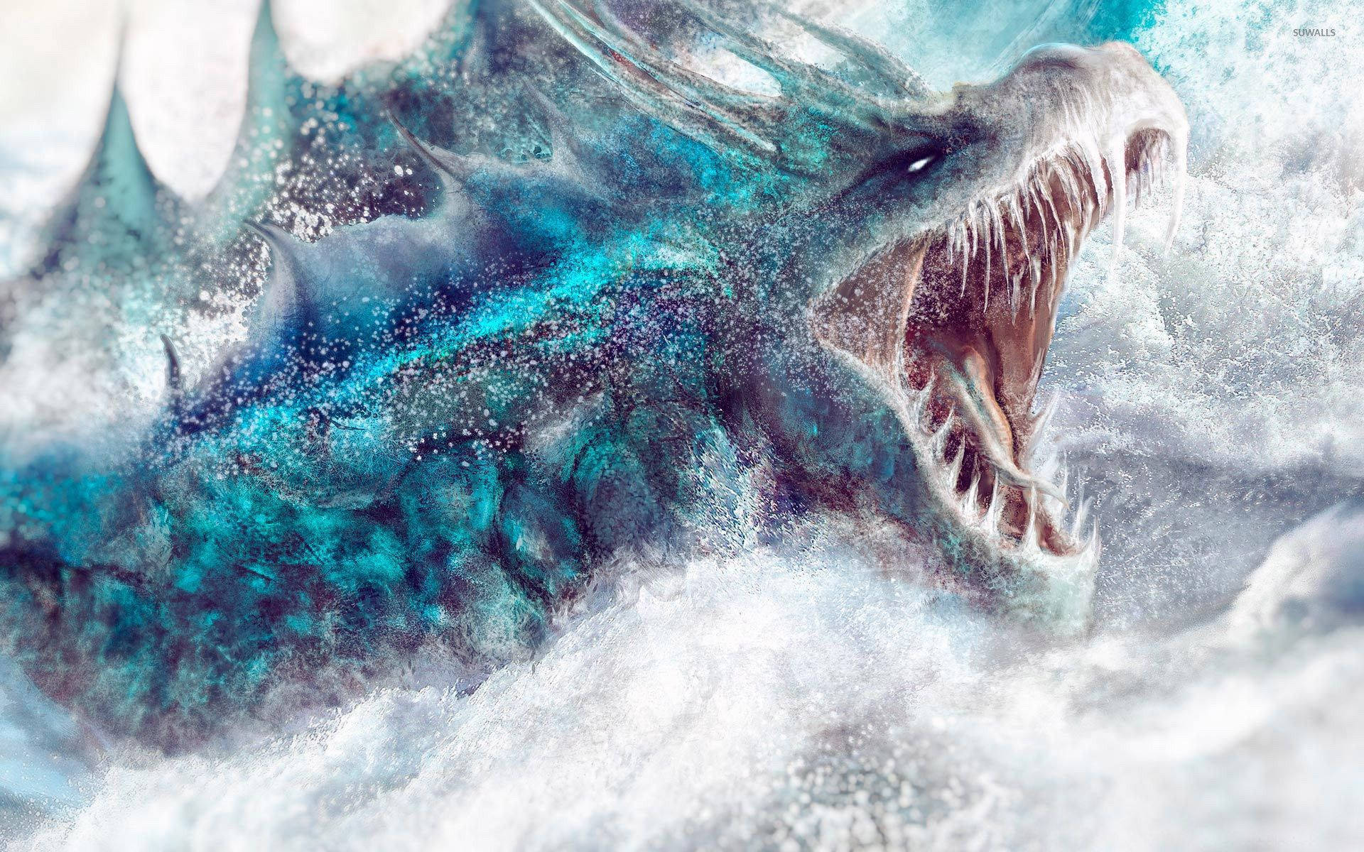 Malamig na Asul na Japanese Dragon PC Wallpaper