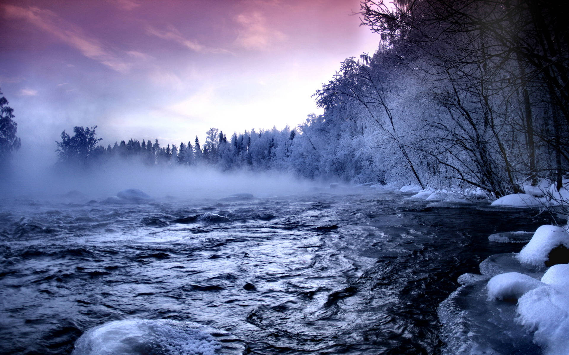 Malamig na Fog na Nagyelo na Landscape Wallpaper