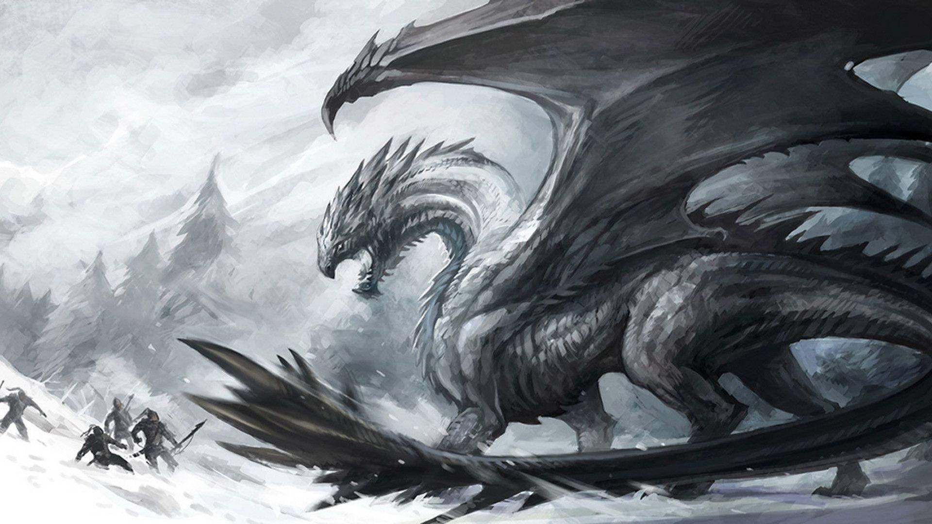Malamig na Guhit na Snow Dragon Wallpaper