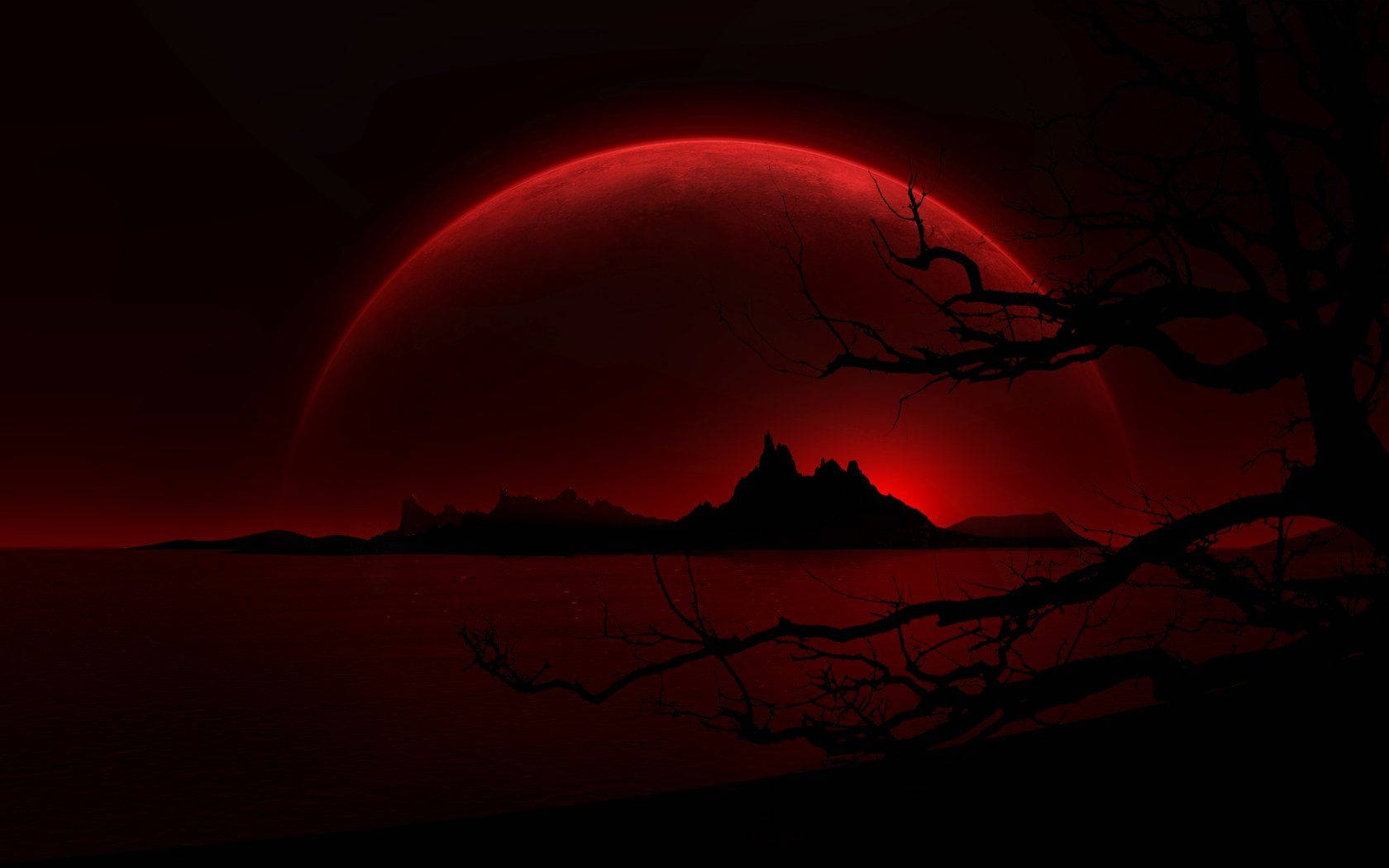 Malamig na Madilim na Pulang Kalangitan Wallpaper