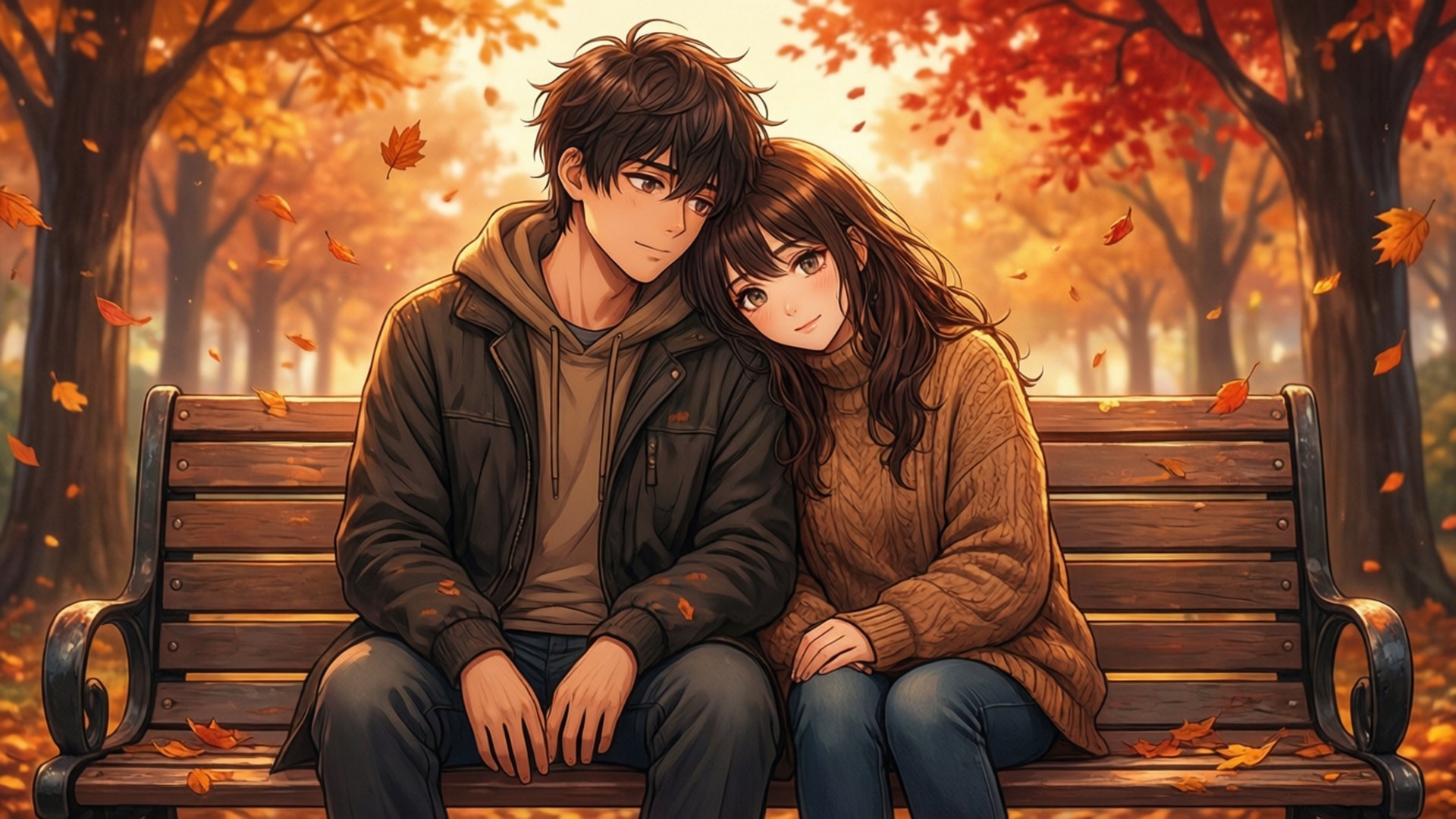 Malamig na Park Bench sa Taglagas Wallpaper