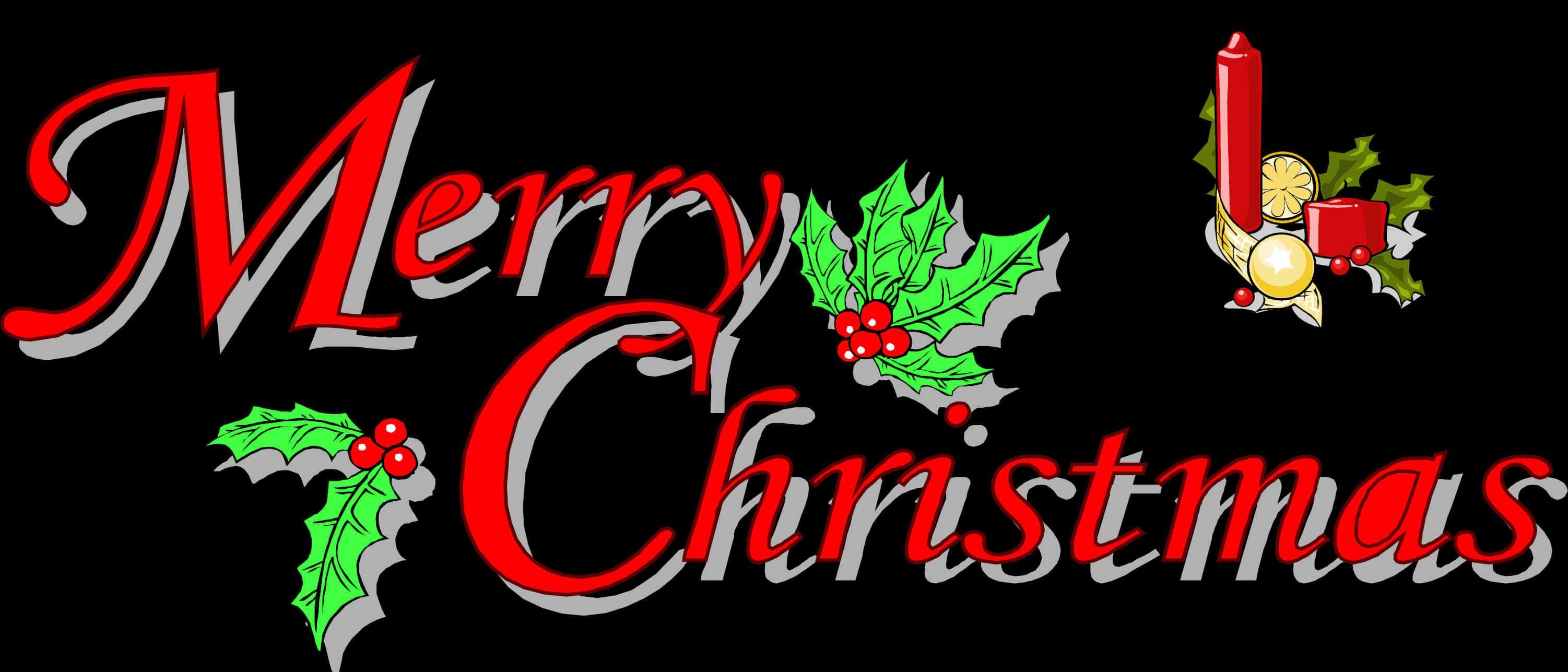 Maligayang Pasko Pulang Teksto Holly Dekorasyon Wallpaper