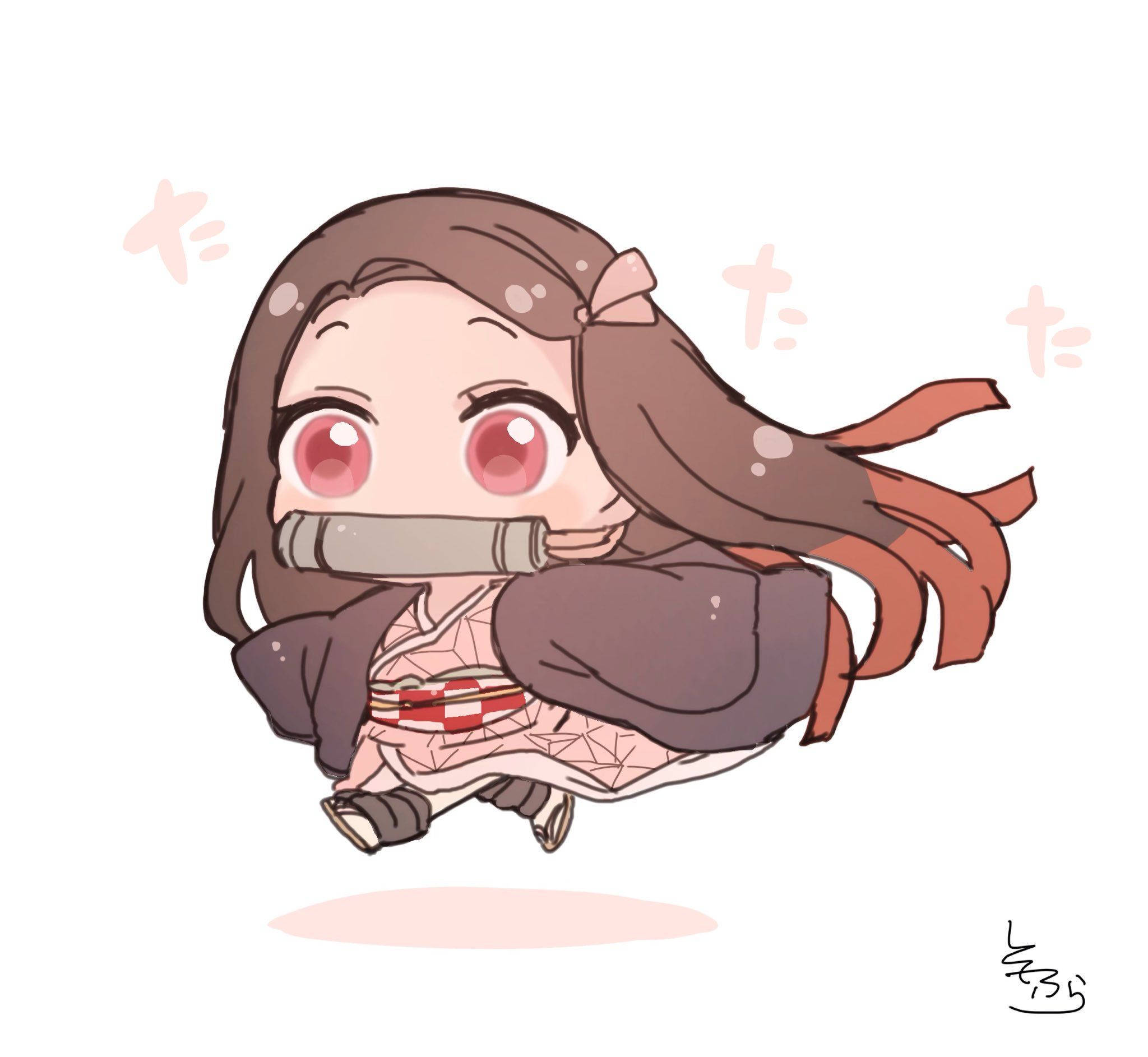 Maliit at Cute na Bersyon ni Nezuko mula sa Demon Slayer Wallpaper