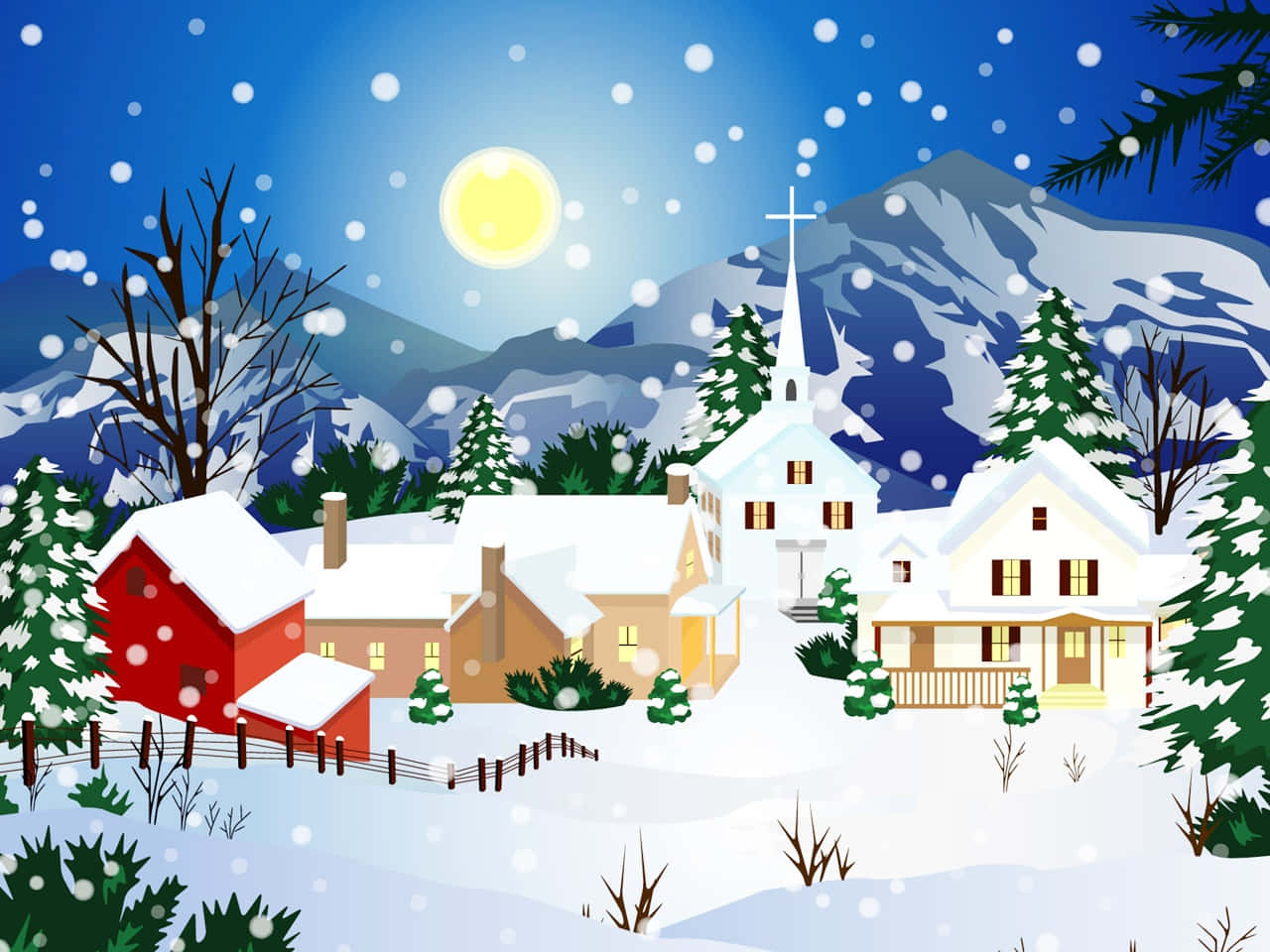 Maliit na Bayan na Niyebe na Background ng Pasko Wallpaper