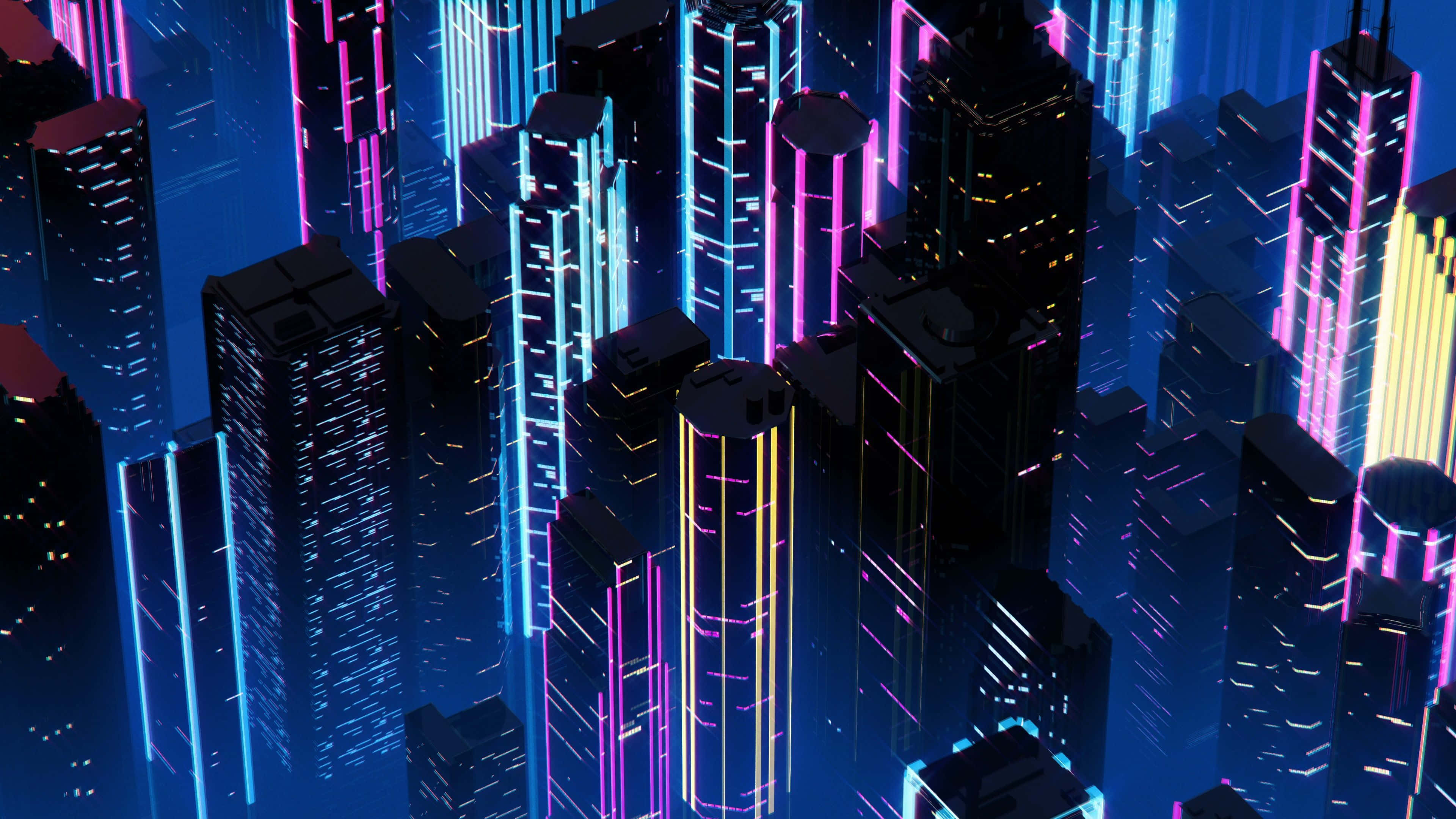 Maliwanag na ilaw ng Neon City Wallpaper