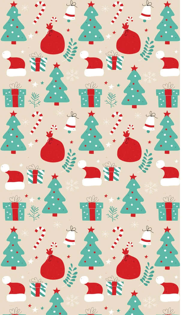 Maliwanag na mga ilaw at dekorasyon ng Pasko na naiilawan sa pulang tema Wallpaper