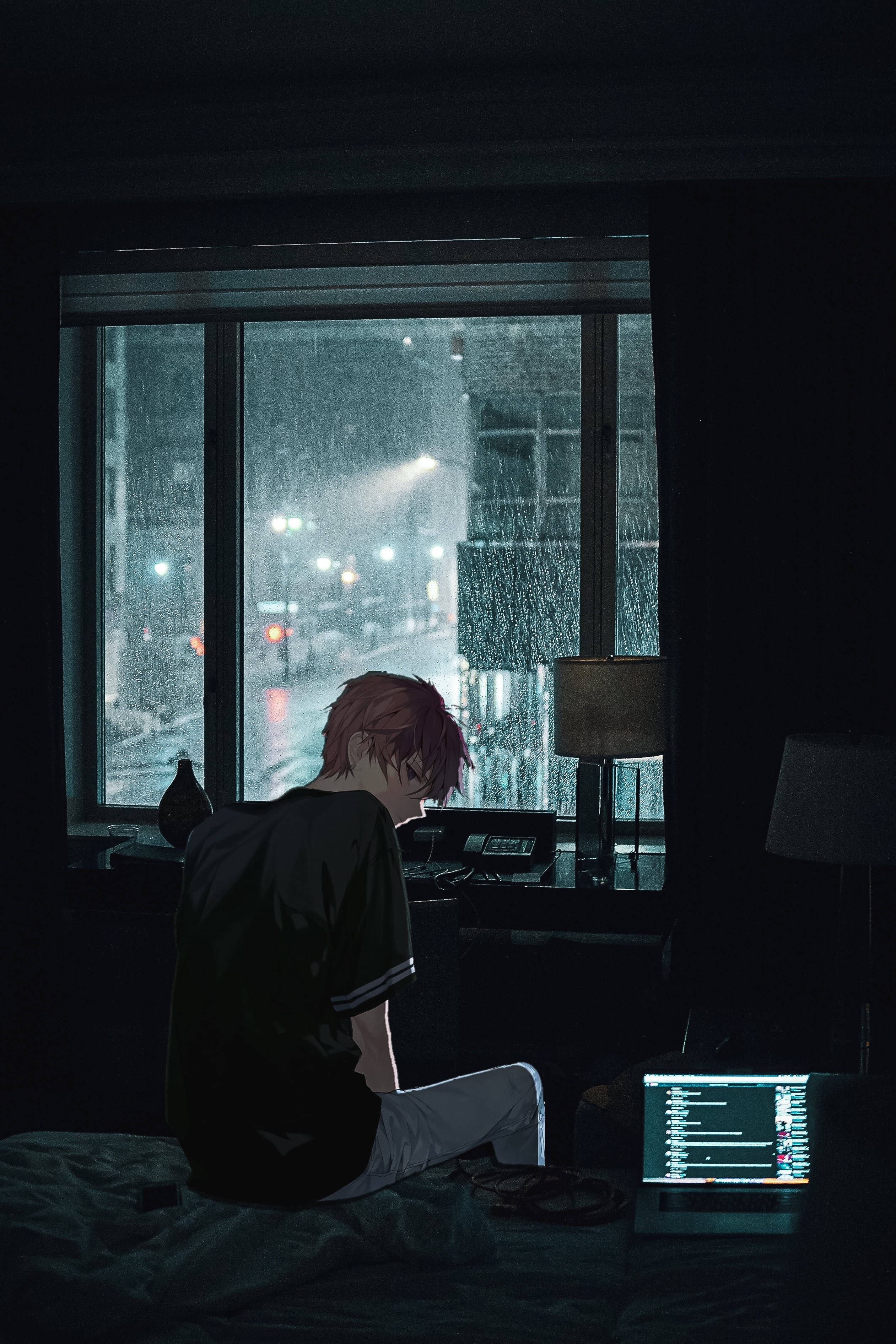 Malungkot na Anime sa Madilim na Kwartong Estetiko Wallpaper
