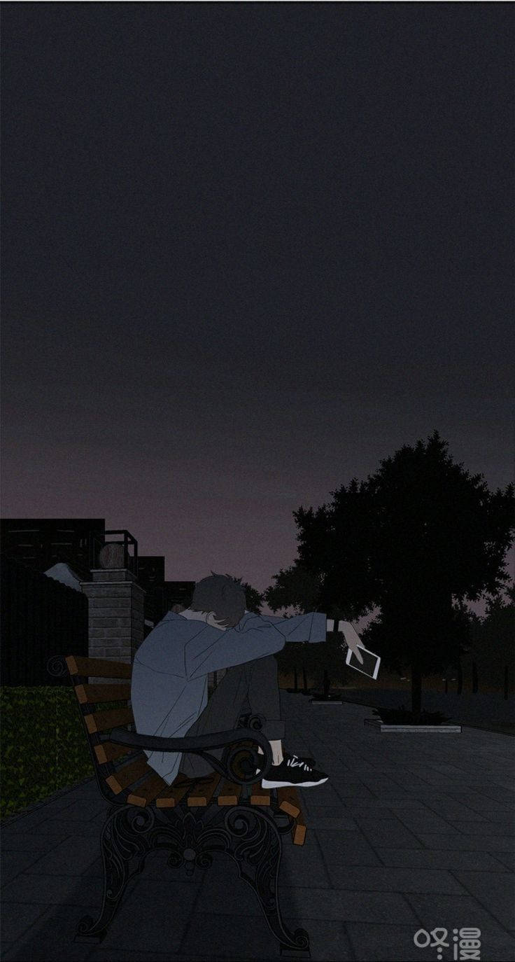 Malungkot na Anime Aesthetic: Isang Nag-iisang Tao sa Park Bench Wallpaper