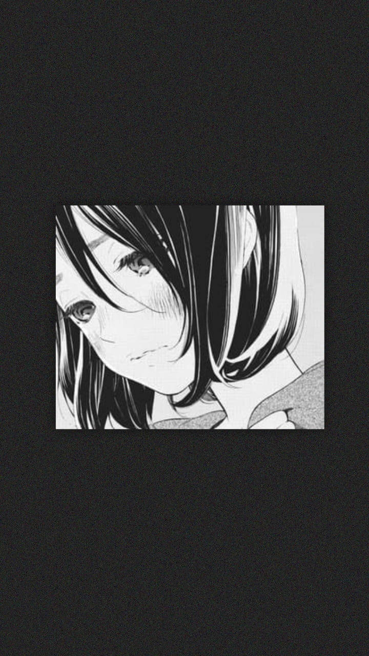 Malungkot na Anime na Babae na Itim at Puti na Aesthetic na Telepono Wallpaper