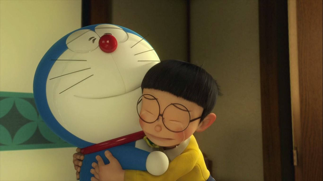 Malungkot na Nobita na Yumayakap kay Doraemon Wallpaper