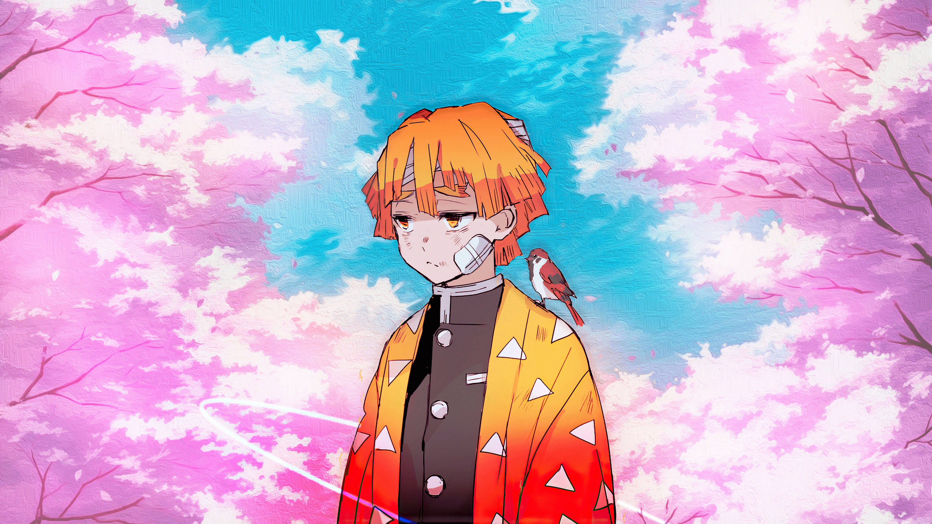 Malungkot na Zenitsu mula sa Demon Slayer Wallpaper