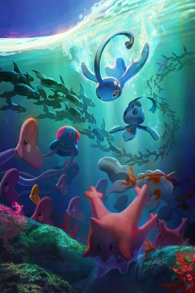 Manaphy sa Ilalim ng Tubig na Uri ng Tubig na Pokemon Wallpaper
