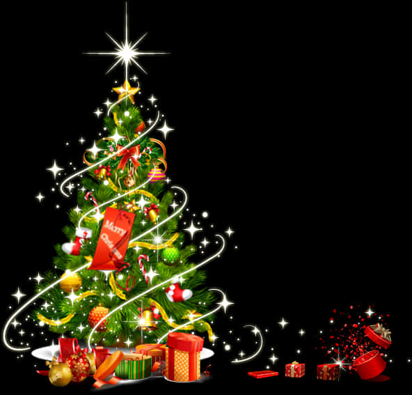 Maningning na Puno ng Pasko na may mga Regalo Wallpaper