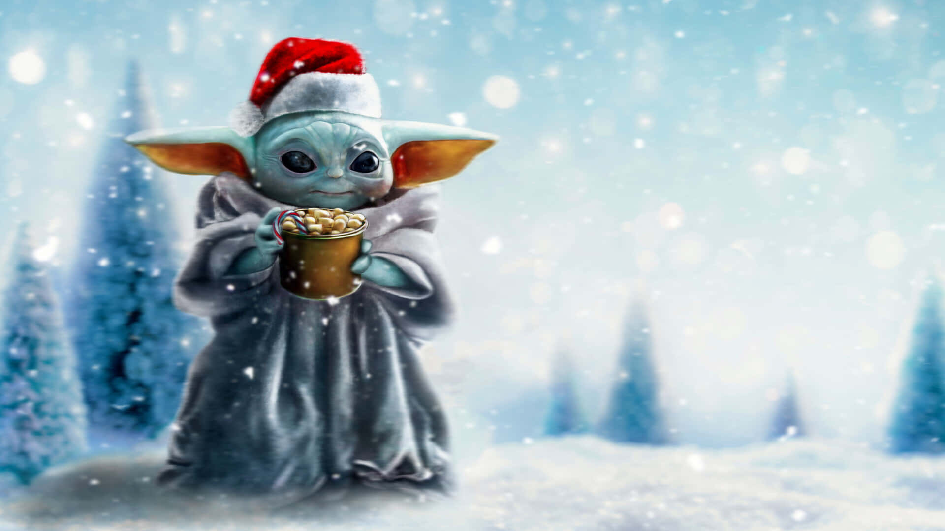 Manipis na Baby Yoda sa Pasko Wallpaper
