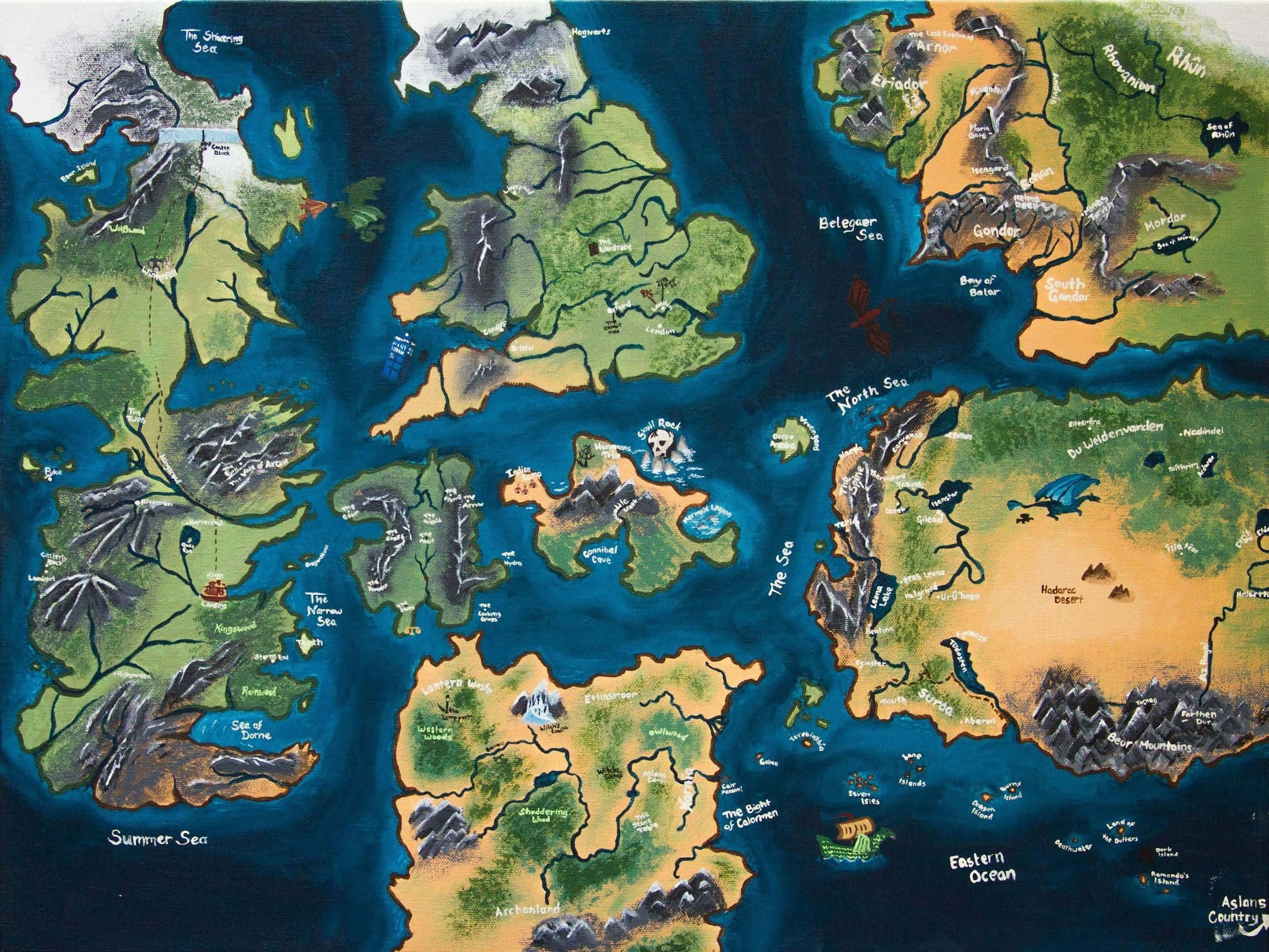 Mapa ng Game of Thrones Westeros Essos Wallpaper